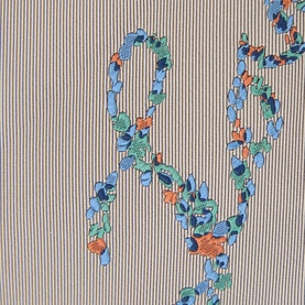 Paul Smith Access white silk tie with blue, green and orange floral chain embroidery print on fine stripe ground