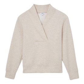 Reiss neutral marl V-neck pullover sweatshirt with long sleeves and relaxed fit