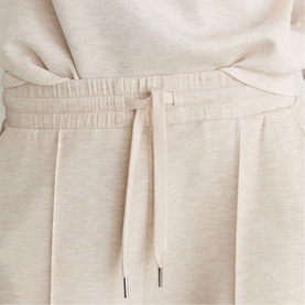Reiss neutral marl drawstring waistband detail with elasticated waist and pleated skirt fabric, women's.