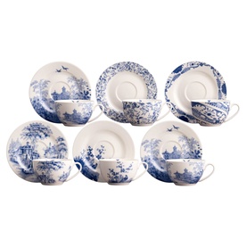 Archive Blue Set of 6 Teacups & Saucers