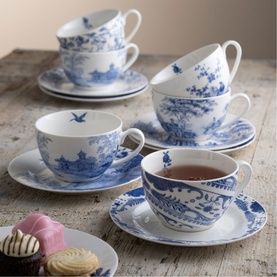 Archive Blue Set of 6 Teacups & Saucers