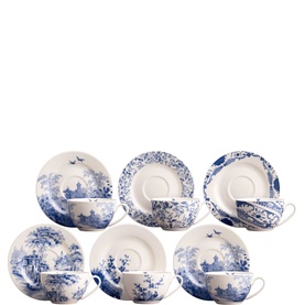 Archive Blue Set of 6 Teacups & Saucers
