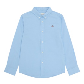 Gant children's sky blue cotton long-sleeve shirt with button-down collar and embroidered logo at chest
