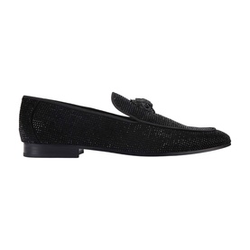 Kurt Geiger London black crystal-embellished slip-on loafer, flat heel, pointed toe, tonal hardware detail