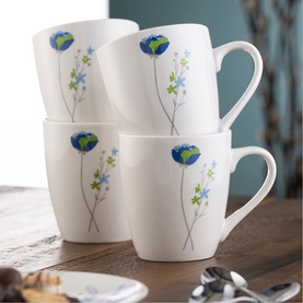 Indigo Bloom Mug 350ml, Set of Four