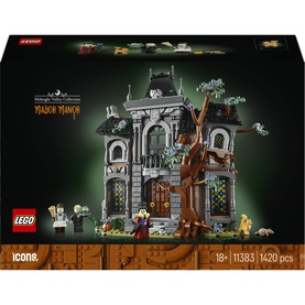 Lego Icons Mason Manor set 11383, multi-coloured haunted house build with bare tree, minifigures, 1420 pieces, ages 18+