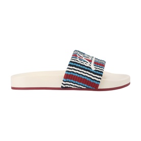 Kurt Geiger London men's red striped slide sandal with embroidered strap detail and cream flatform sole