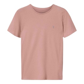 AllSaints pink crew-neck T-shirt with short sleeves and tonal logo embroidery at chest
