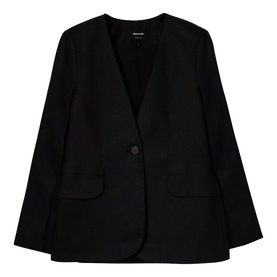Collarless Single-Breasted Linen Blazer