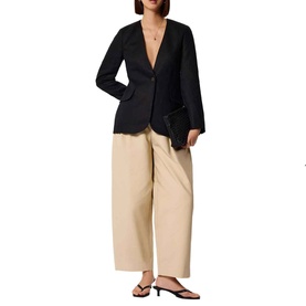 Collarless Single-Breasted Linen Blazer
