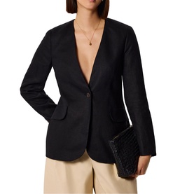 Collarless Single-Breasted Linen Blazer