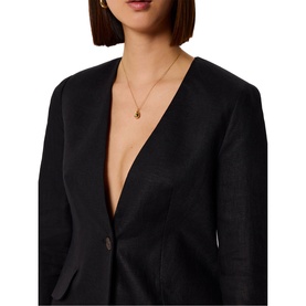 Collarless Single-Breasted Linen Blazer