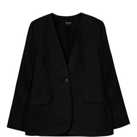 Collarless Single-Breasted Linen Blazer