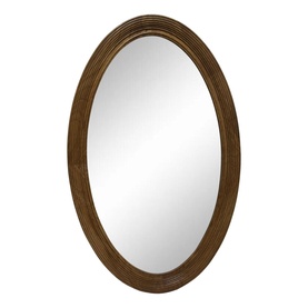 Mindy Browne Osian Wall Mirror in brown, oval shape with ridged wood frame and plain glass centre.