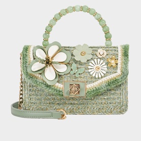 Blooms Beaded Top Handle Bag
