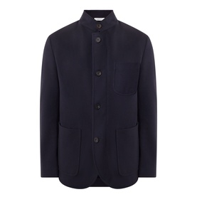 Corneliani Stand-Collar Wool Jacket in navy with button fastenings, stand collar, and two patch pockets