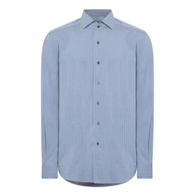 Corneliani Herringbone Tonal Striped Shirt in mid blue, spread collar, long sleeves, front button fastening and curved hem