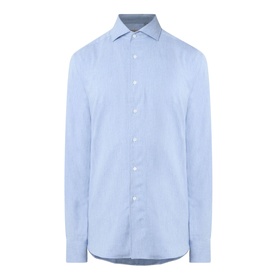Corneliani light blue cotton casual shirt with spread collar, button placket, and chest pocket