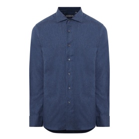 Corneliani Soft-Touch Regular Fit Casual Shirt in navy, 100% cotton, pointed collar, button fastenings, long sleeves, structured cuffs