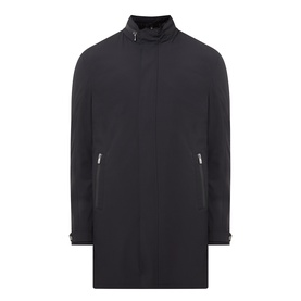 Corneliani Technical Padded Coat in black with high neckline, zip fastening, and zipped side pockets with silver-tone hardware.