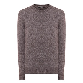 Corneliani Chunky Knit Sweater in brown marl, crew neckline, long sleeves, ribbed cuffs and hem, textured knit structure