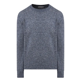 Corneliani Chunky Knit Sweater in blue marl, crew neckline, long sleeves, ribbed cuffs and hem, alpaca wool blend
