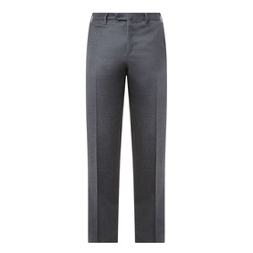Corneliani Straight Leg Formal Trousers in grey wool blend, featuring pressed creases, belt loops, and fly zip fastening