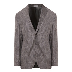 Corneliani brown houndstooth wool blazer with notch lapels, single-breasted two-button fastening and double vent