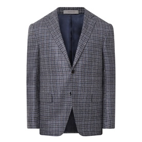 Corneliani wool jacket in multi check, featuring notch lapels, two-button fastening and navy lining