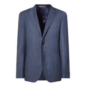 Corneliani mid blue single-breasted wool blazer with notch lapels, two-button fastening and flap pockets