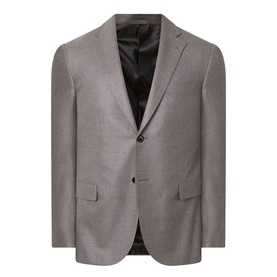 Corneliani stone wool-cashmere blend single-breasted jacket with notch lapels, one-button fastening and flap pockets.
