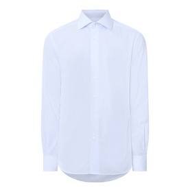 Corneliani blue single cuff regular fit formal shirt in 100% cotton, with spread collar and long sleeves, on plain background