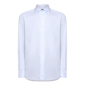 Corneliani blue single cuff regular formal shirt in 100% cotton with classic collar, long sleeves and clean front placket