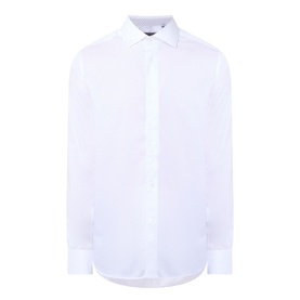 Corneliani Poplin Polkadot Formal Shirt in white, long sleeves, pointed collar, structured single cuffs, regular fit, 100% cotton
