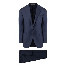 Corneliani Micro-Weave Two-Piece Suit in navy, single-breasted jacket with notch lapel, paired with straight-leg trousers