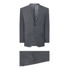 Corneliani grey two-piece suit in virgin wool blend, single-breasted jacket with notch lapels and matching tailored trousers