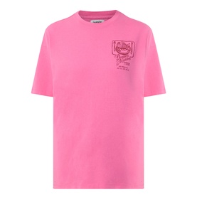 Damson Madder Gill Of Dreams Graphic T-Shirt in pink, crew neck, short sleeves, tonal chest graphic print, 100% cotton