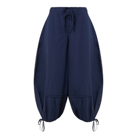 Damson Madder Frida Bloomer Trousers in navy, elasticated drawstring waist, bloomer silhouette with self-tie adjustable cuffs