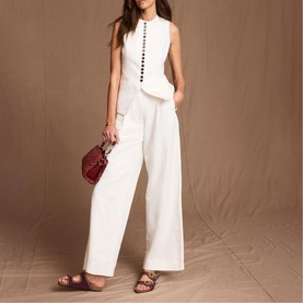 Pleated Mid-Rise Wide Leg Trousers