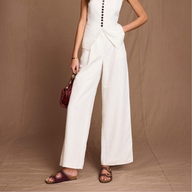 Pleated Mid-Rise Wide Leg Trousers