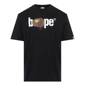 BAPE Graffiti Logo Relaxed Fit T-Shirt in black, crew neck, short sleeves, with dripping ape head graffiti logo graphic to chest