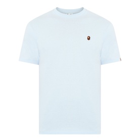 BAPE One Point Logo T-Shirt in light blue with crew neck, short sleeves, and small ape logo patch on chest
