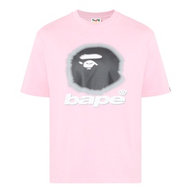 BAPE Spray Ape Head Logo T-Shirt in pink, featuring spray-effect ape head graphic and bold logo print, round neck, short sleeves