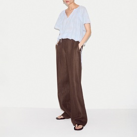 Check Drawstring Tie Front Top