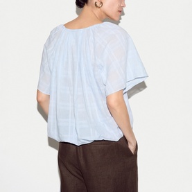 Check Drawstring Tie Front Top