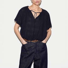 Drawstring Tie Front Top