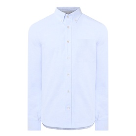 Eleventy light blue cotton casual shirt with button-down collar, long sleeves, and chest patch pocket