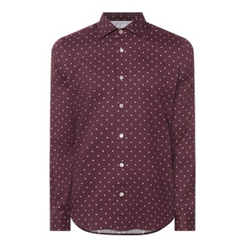 Eleventy casual shirt in Barolo e Sabbia, small polka dot print, long sleeves, button-front, curved hem
