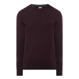 Eleventy cashmere crew neck jumper in deep red and smoke grey contrast collar detail, long sleeves, relaxed fit