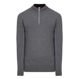 Eleventy half zip cashmere jumper in grey with burgundy inner collar and silver zip detail